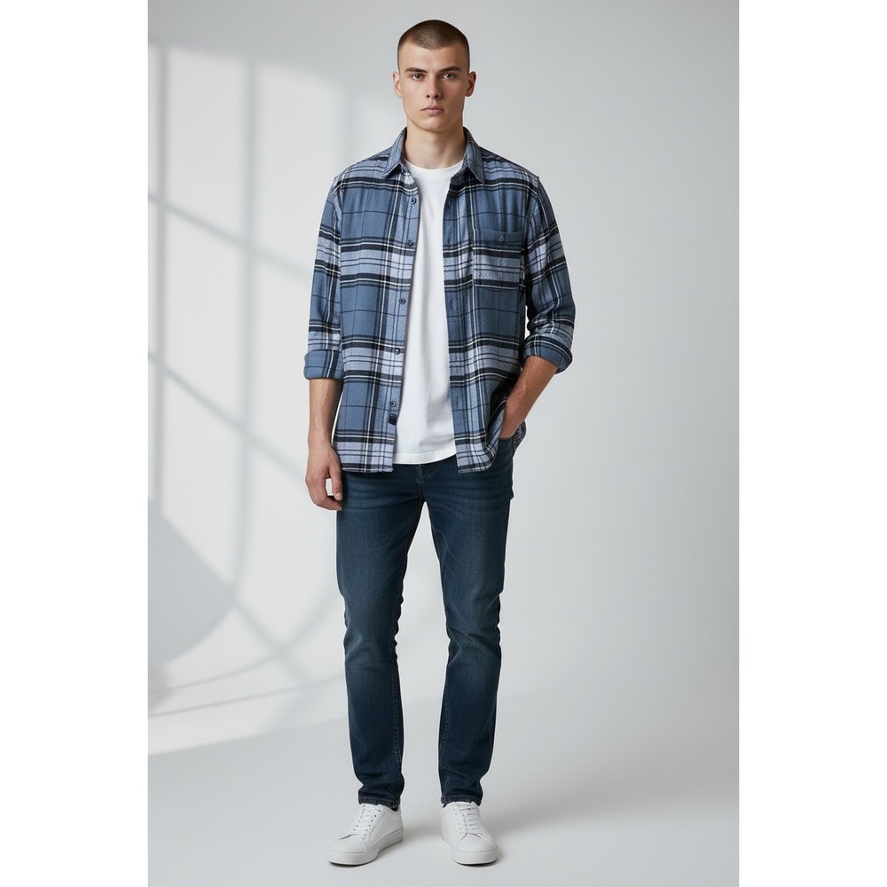 And Now This Mens Flannel Shirt Long Sleeve Button Up,‎ Blue Plaid, Size S, NWT